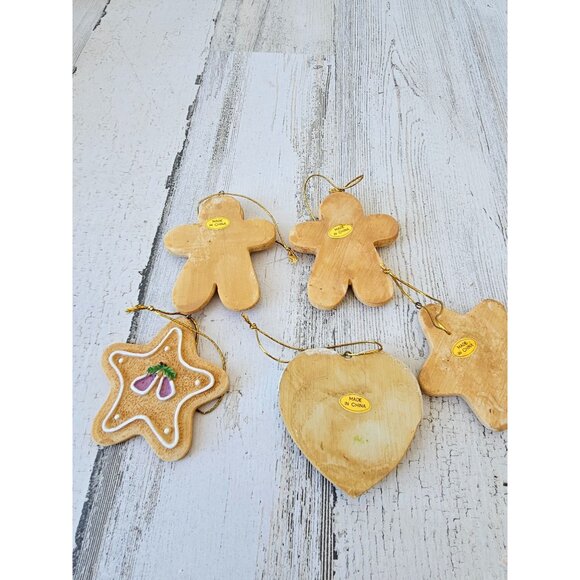Vintage gingerbread cookie star heart ornament set Xmas tree - Picture 7 of 9